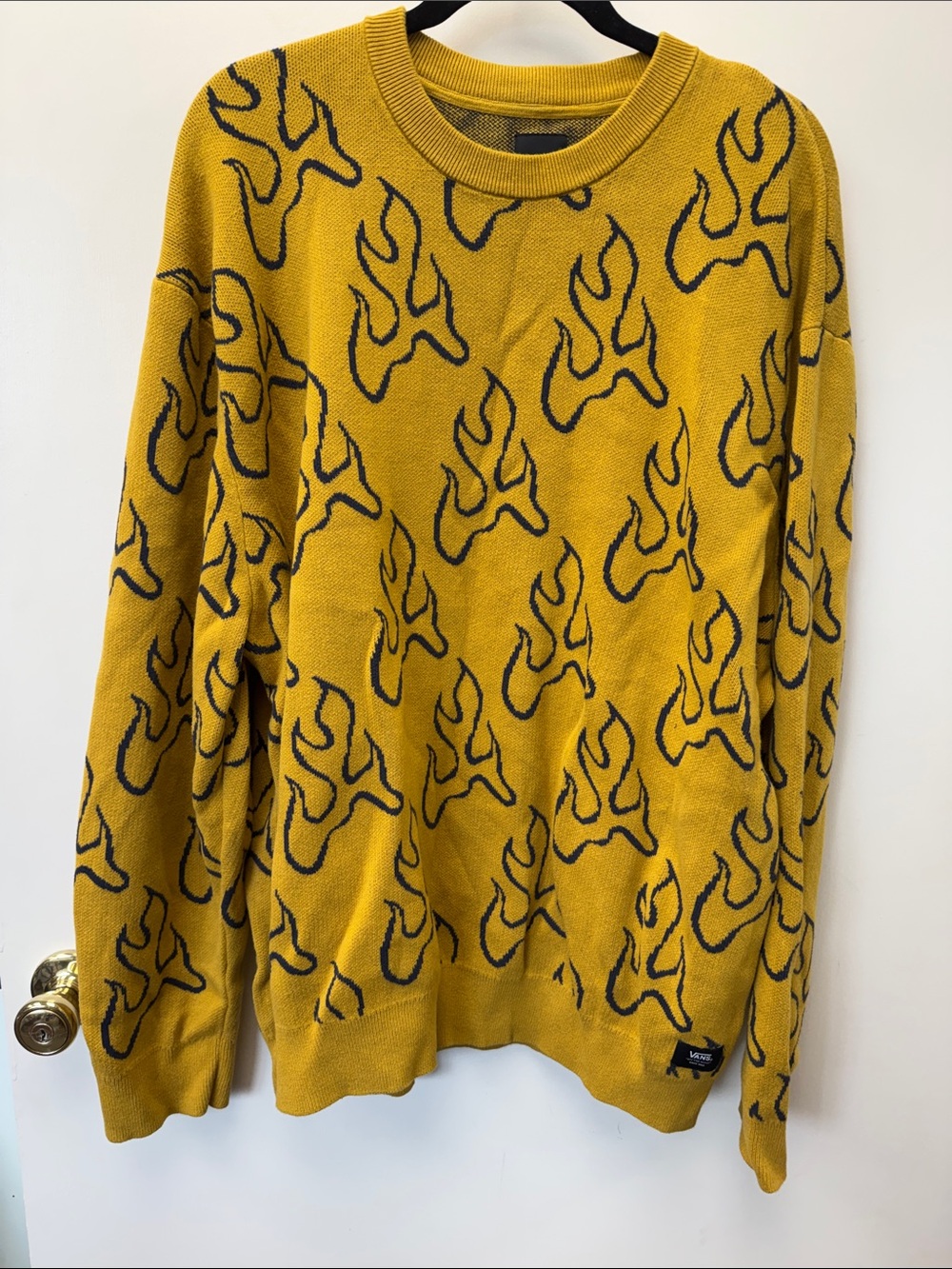 Vans Yellow Crewneck Sweater with Black Flame Pattern